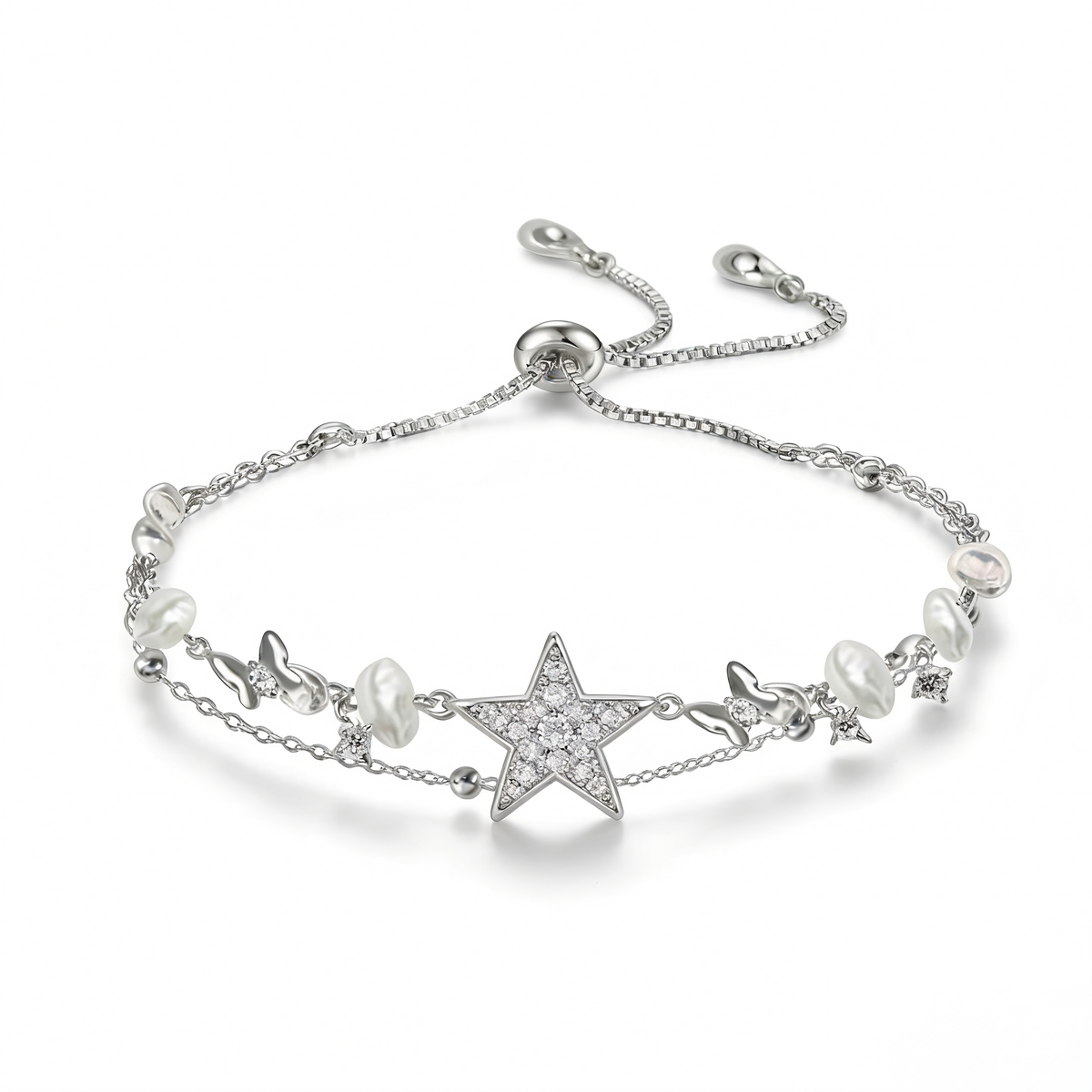 Star & Pearl Layered Adjustable Bracelet