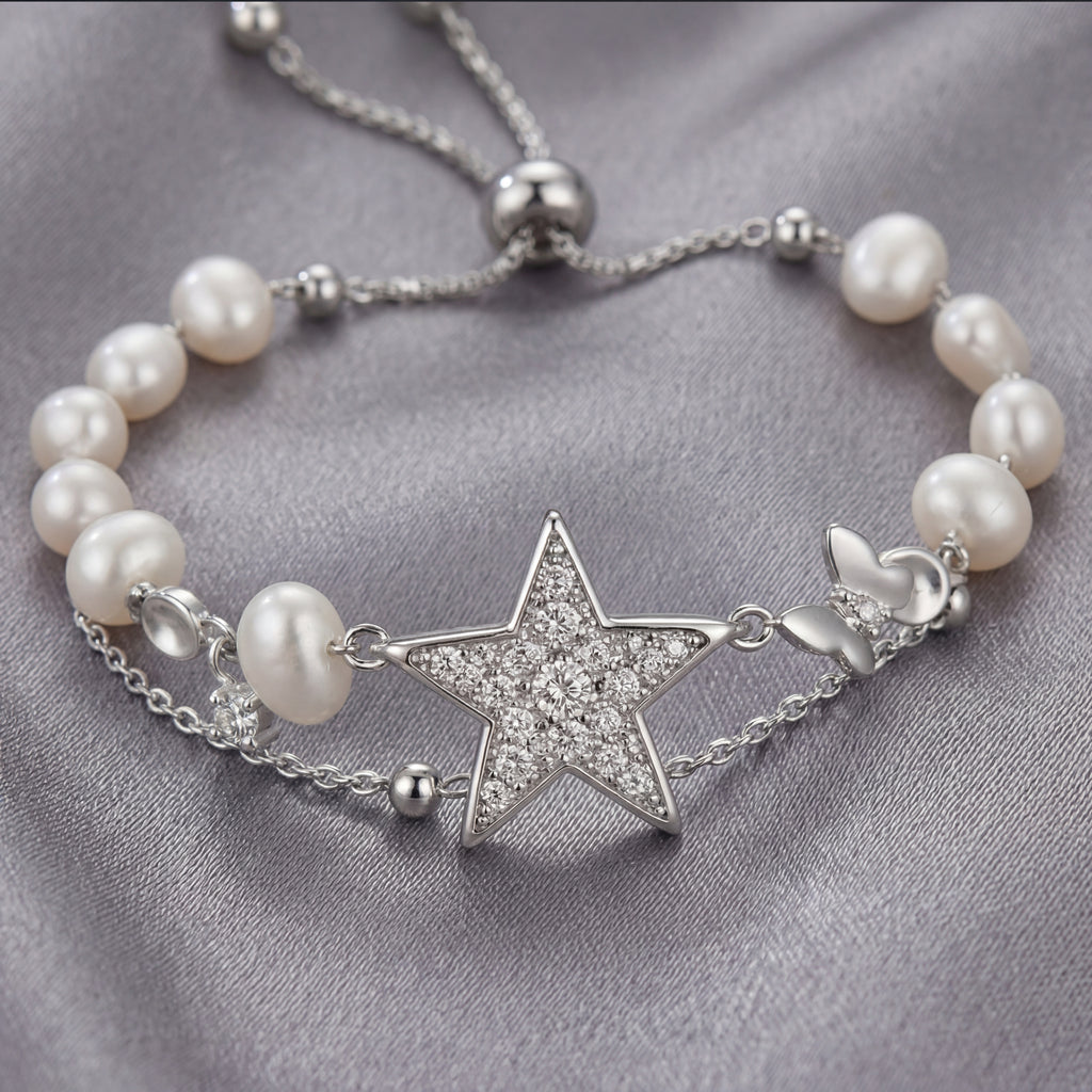 Star & Pearl Layered Adjustable Bracelet