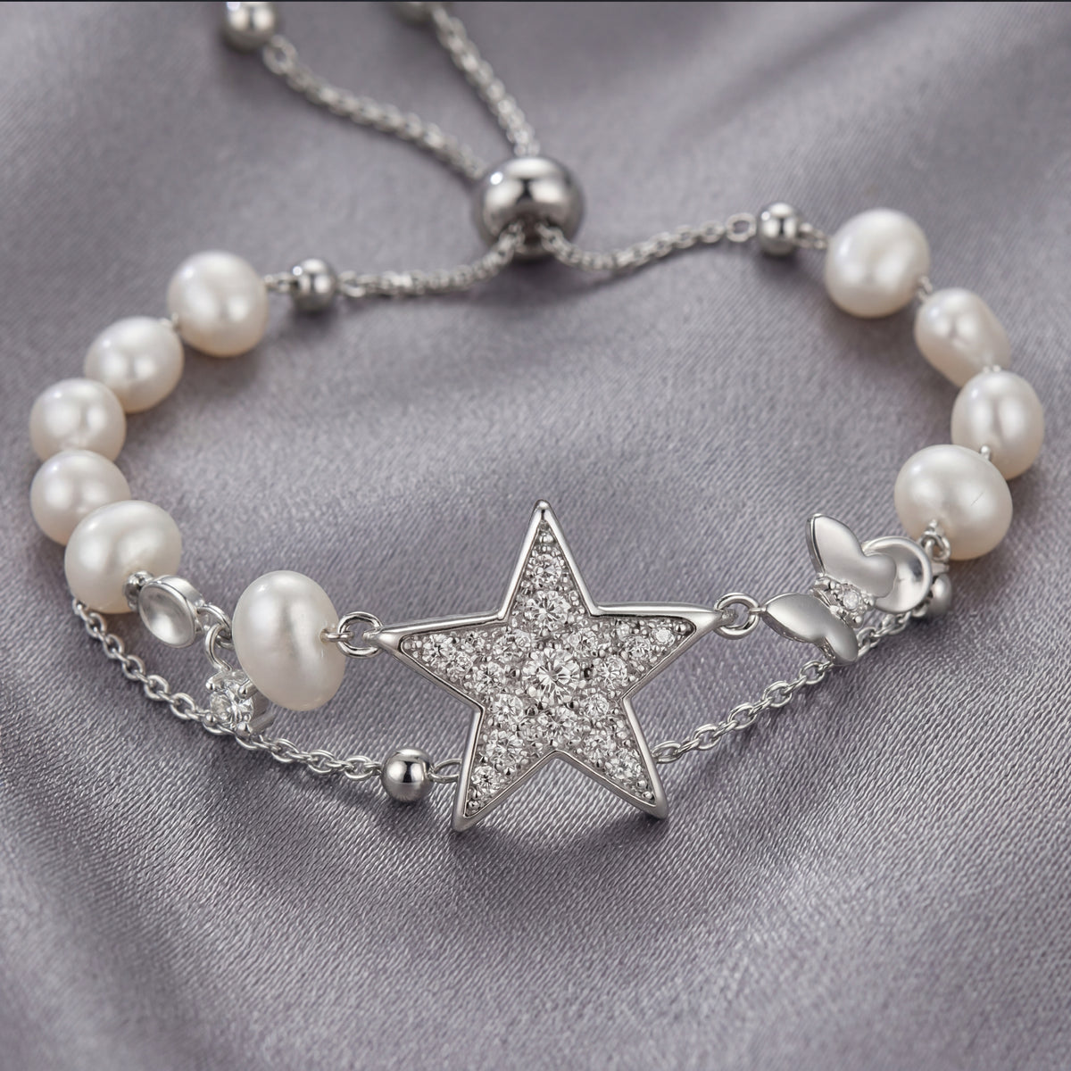 Star & Pearl Layered Adjustable Bracelet