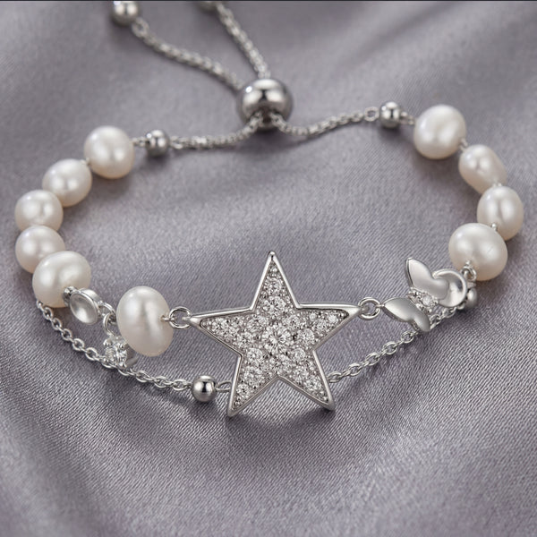 Star & Pearl Layered Adjustable Bracelet