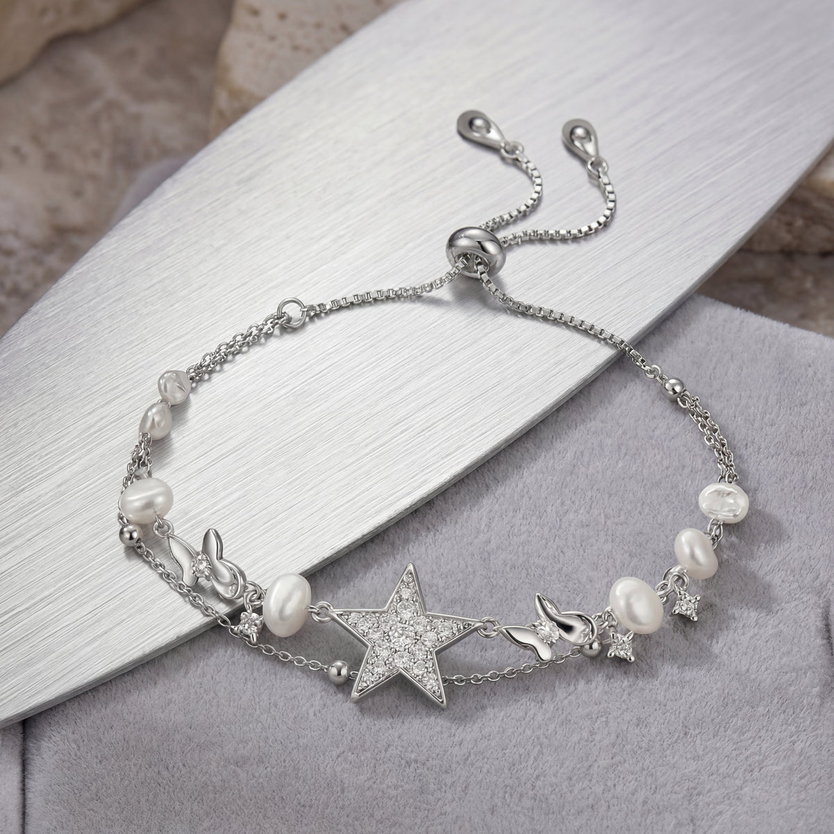 Star & Pearl Layered Adjustable Bracelet