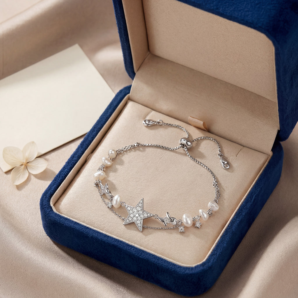 Star & Pearl Layered Adjustable Bracelet