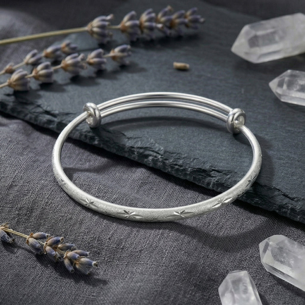 Minimalist Textured Silver-Tone Bangle