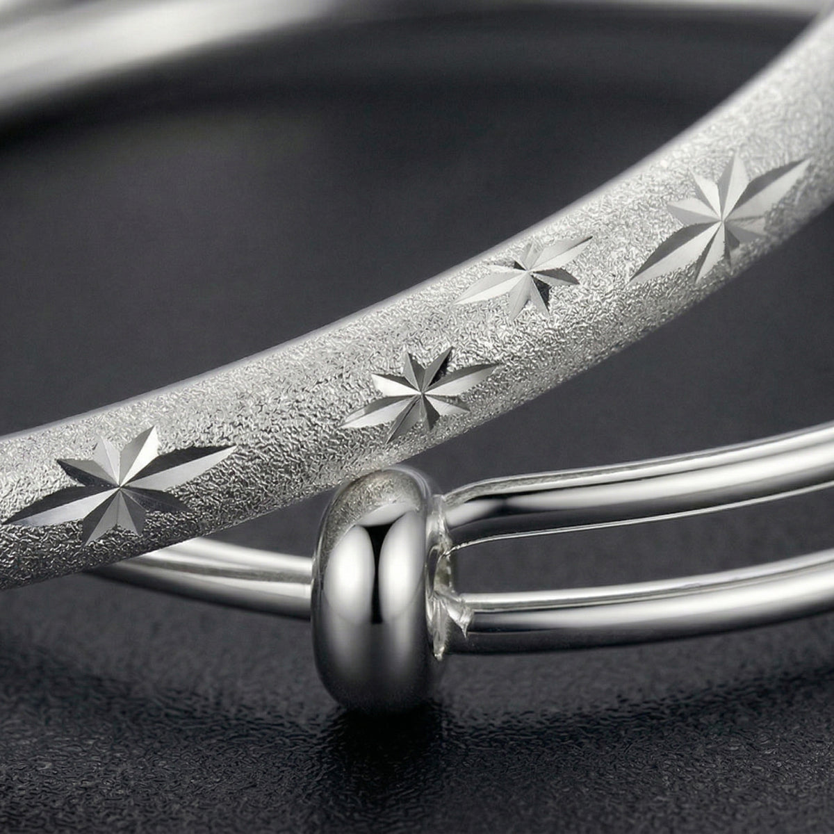 Minimalist Textured Silver-Tone Bangle