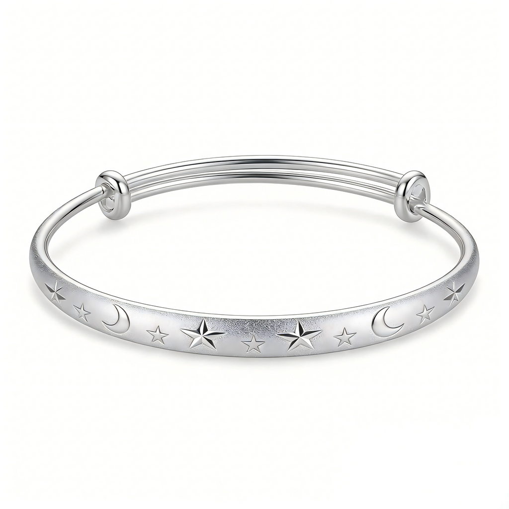 Celestial Star and Moon Engraved Bangle