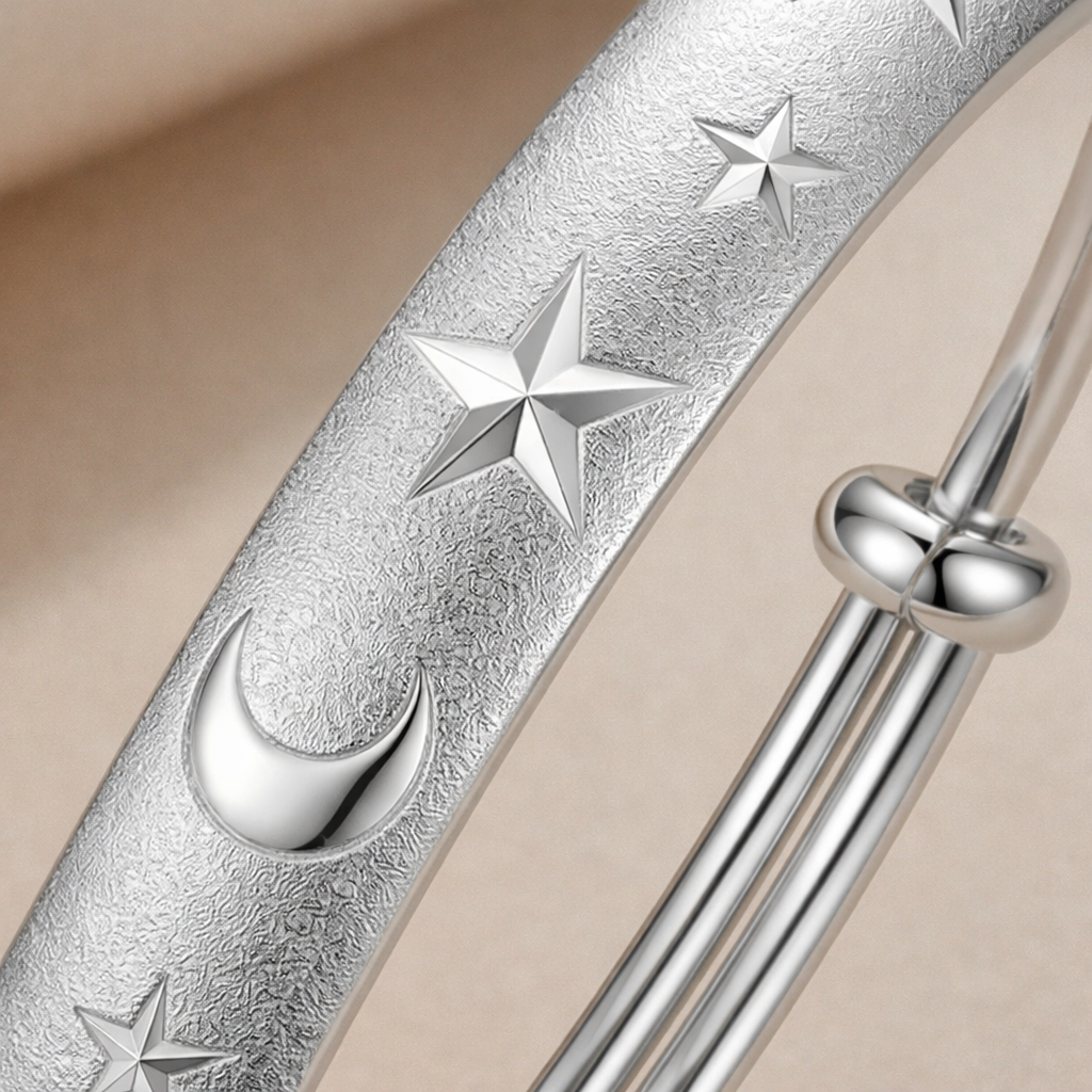Celestial Star and Moon Engraved Bangle