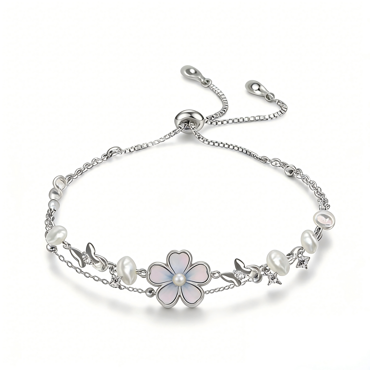 Pearl Flower Layered Adjustable Bracelet