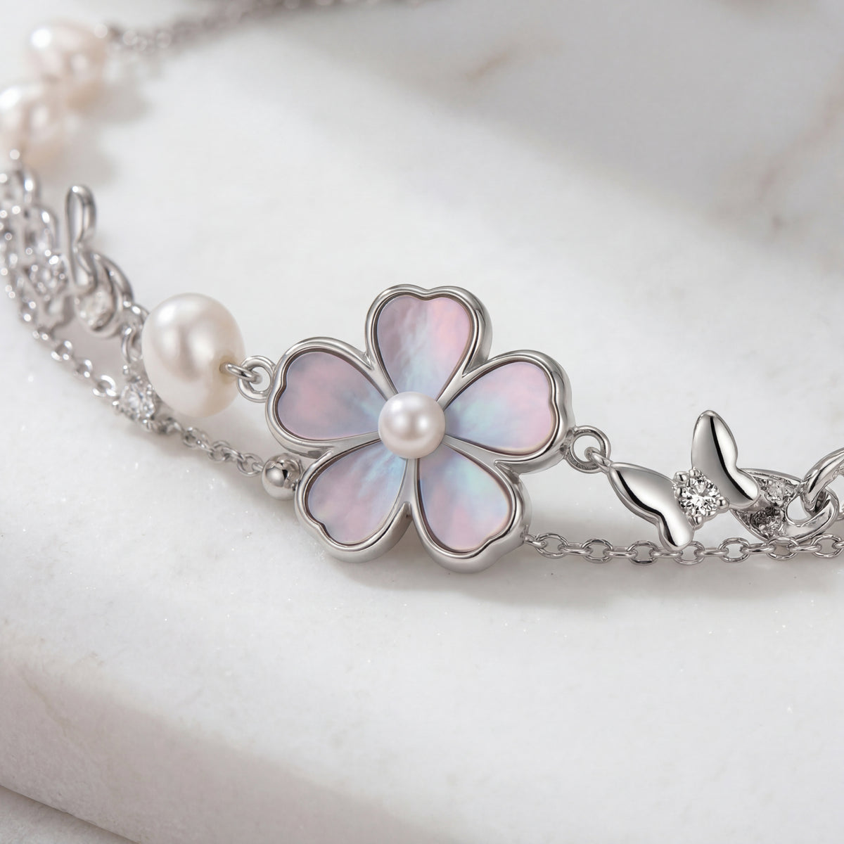 Pearl Flower Layered Adjustable Bracelet