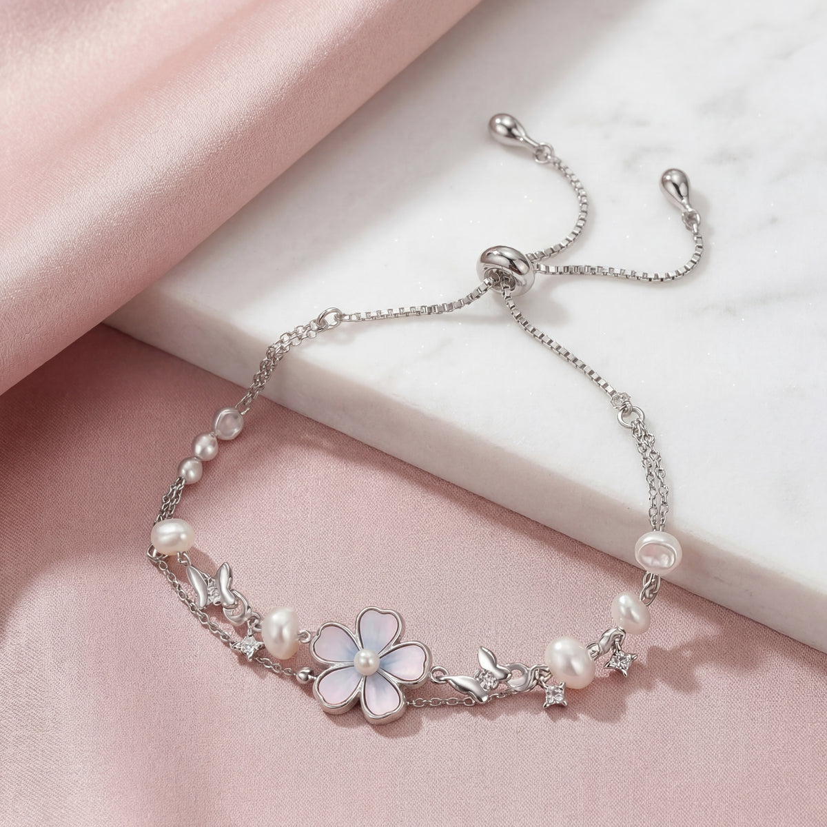 Pearl Flower Layered Adjustable Bracelet