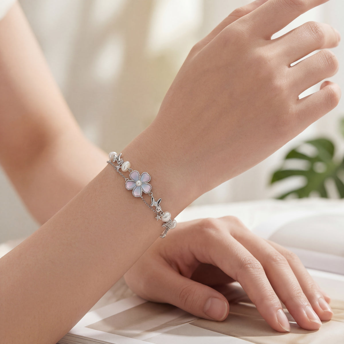 Pearl Flower Layered Adjustable Bracelet