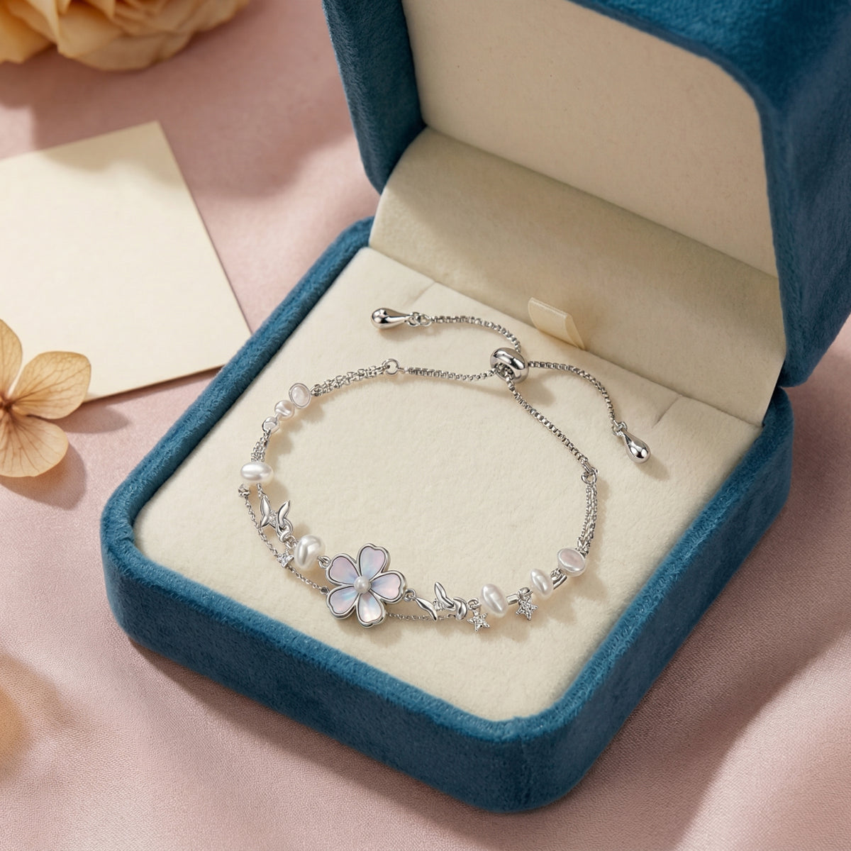 Pearl Flower Layered Adjustable Bracelet
