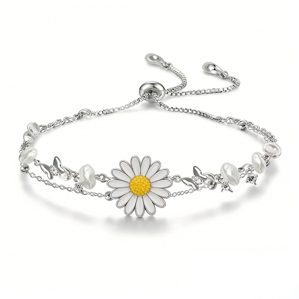 Daisy Pearl Layered Adjustable Bracelet
