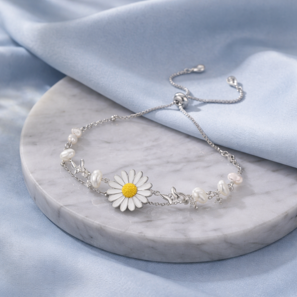 Daisy Pearl Layered Adjustable Bracelet