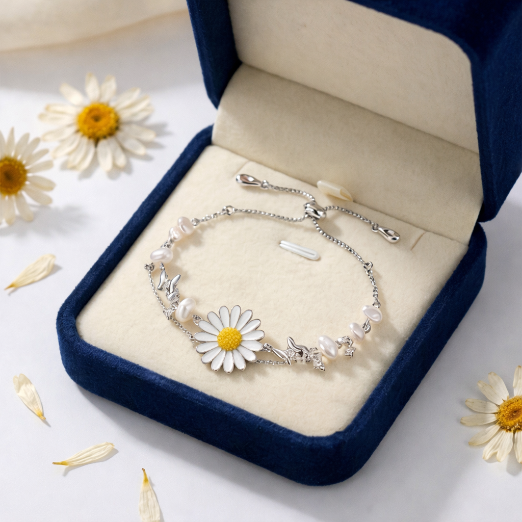 Daisy Pearl Layered Adjustable Bracelet