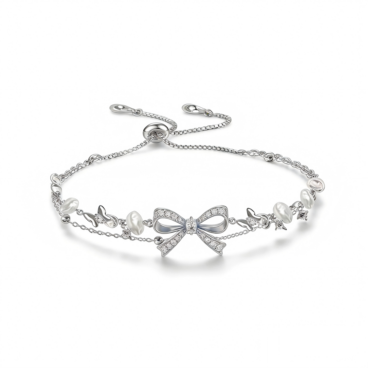 Bow Pearl Layered Adjustable Bracelet