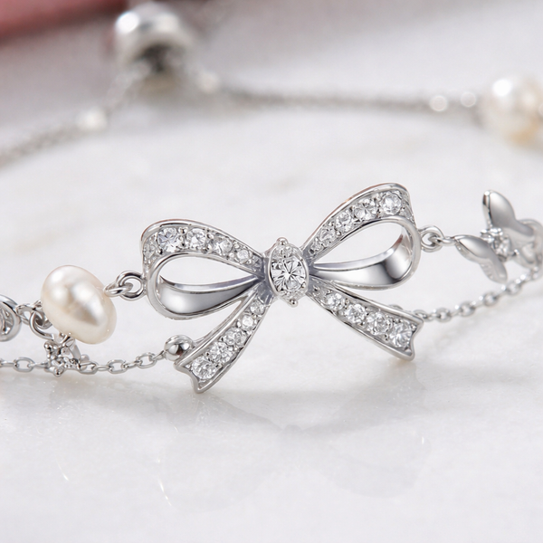 Bow Pearl Layered Adjustable Bracelet