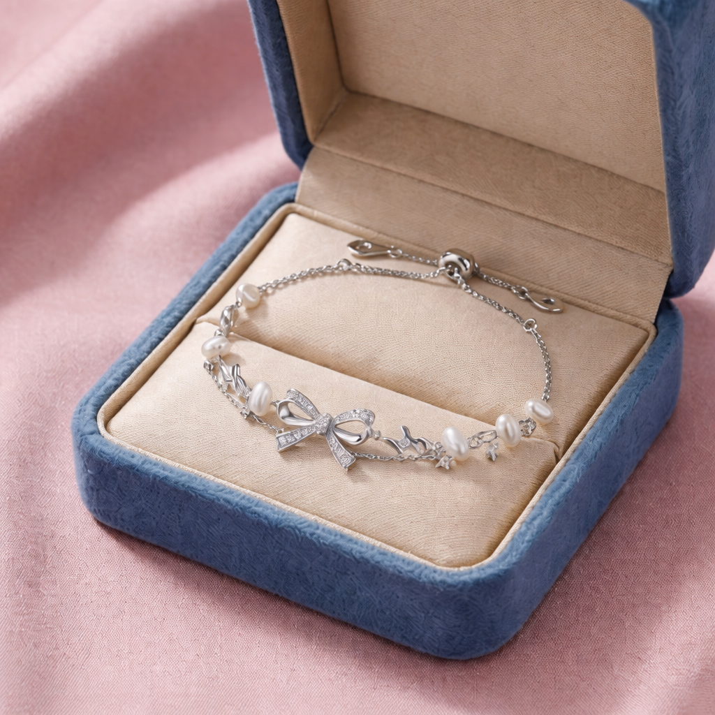 Bow Pearl Layered Adjustable Bracelet