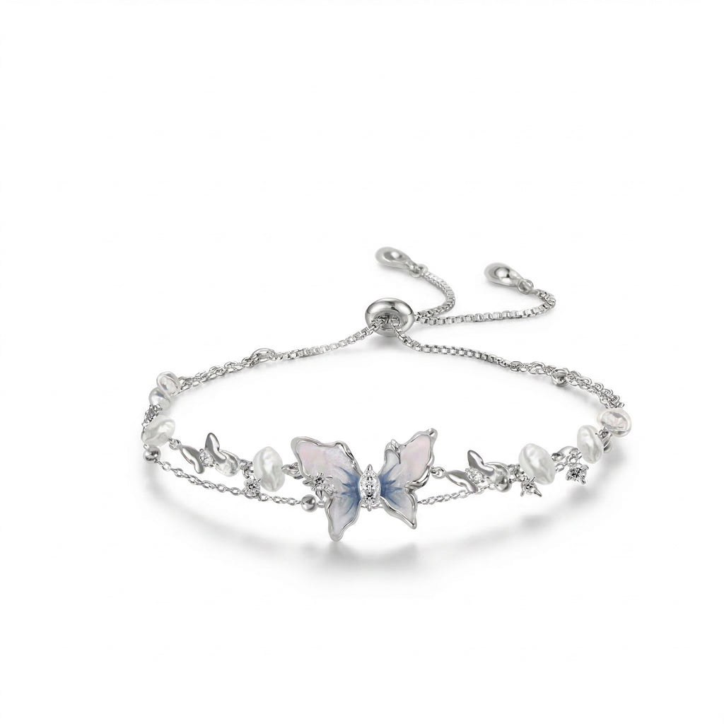 Butterfly Pearl Layered Adjustable Bracelet