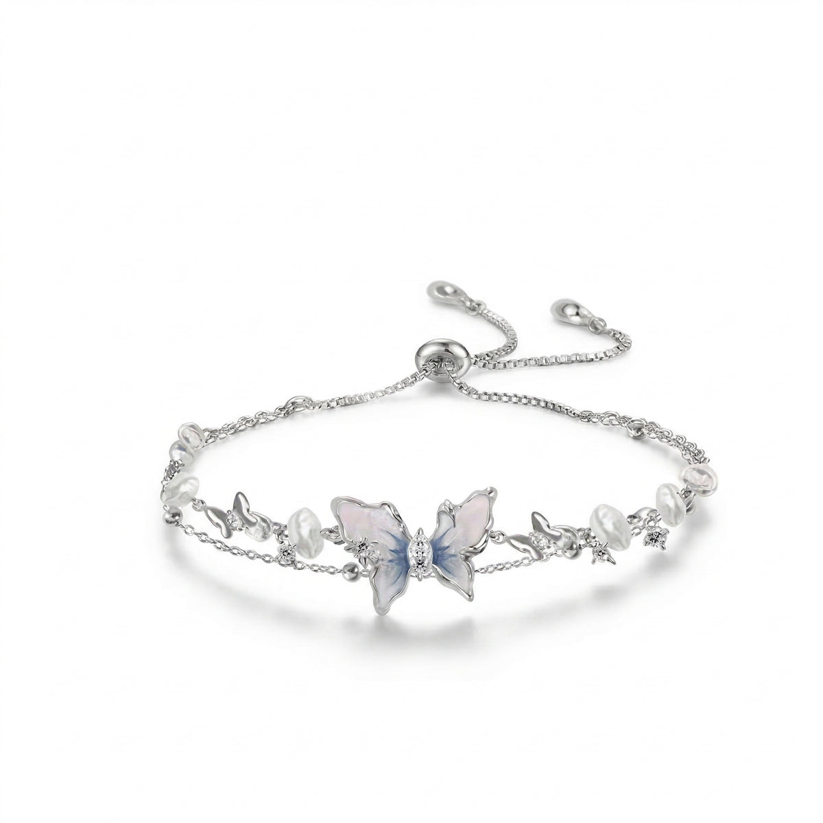 Butterfly Pearl Layered Adjustable Bracelet