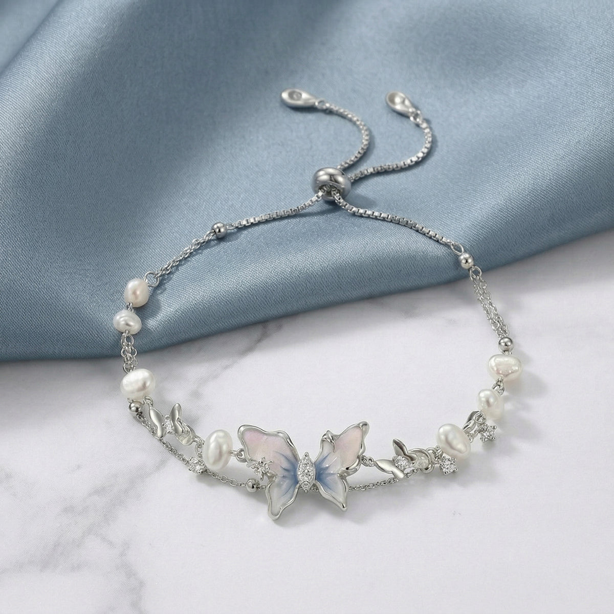 Butterfly Pearl Layered Adjustable Bracelet