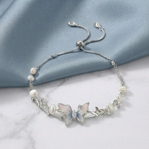Butterfly Pearl Layered Adjustable Bracelet